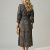 Vestido Midi Cruzado de Manga Larga con Estampado Natural