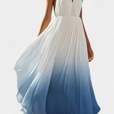 Vestido Maxi Halter Plisado con Detalles de Perlas