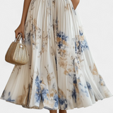Vestido Midi sin Mangas con Estampado Floral y Plisado