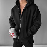 Sudadera básica oversize con capucha y cremallera – Negro
