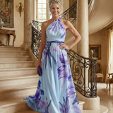 Vestido Maxi Halter con Estampado Floral Grande