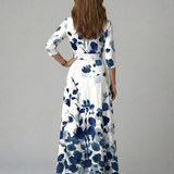 Vestido Midi Floral con Escote Cruzado y Manga Tres Cuartos