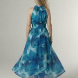 Vestido Midi Halter con Cintura Fruncida