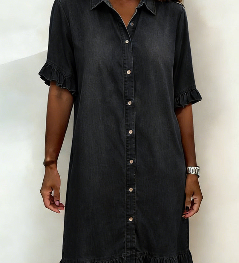 Vestido Camisero Denim con Volantes