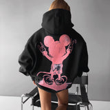 Sudadera oversize con capucha Mouse – Negro y rosa