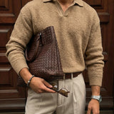 Jersey de punto cepillado con cuello – Camel