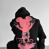 Sudadera oversize con capucha Mouse – Negro y rosa