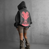 Sudadera oversize con capucha Mouse – Antracita y rosa