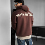 Sudadera oversize con capucha Made in Hell – Marrón