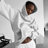 Sudadera básica oversize con capucha – Gris claro jaspeado