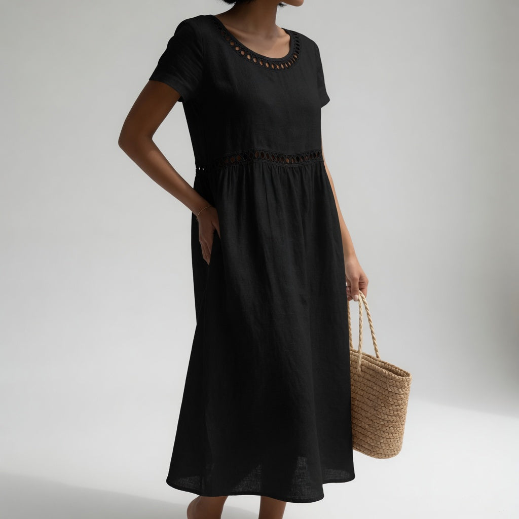 Vestido Midi de Lino Bordado