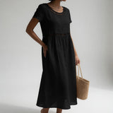 Vestido Midi de Lino Bordado