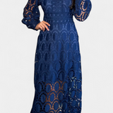 Vestido Midi de Encaje Bordado con Cuello Alto