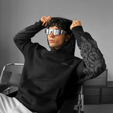 Sudadera oversize con capucha de estampado ornamental – Negro y antracita