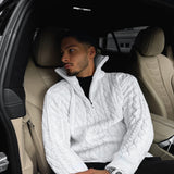 Jersey oversize de cuello trenzado con cremallera – Blanco