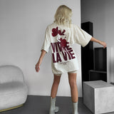 Camiseta oversize Vivre la Vie – Beige