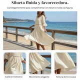 Vestido Midi de Lino con Cuello Redondo y Manga Volante