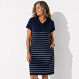 Vestido Casual con Capucha y Rayas de Punto