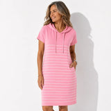 Vestido Casual con Capucha y Rayas de Punto