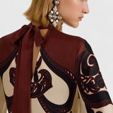 Vestido Largo con Cuello Alto y Estampado de Grenadilla