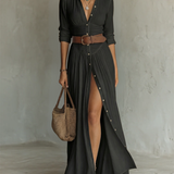 Vestido Maxi Largo de Lino con Mangas Largas