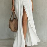 Vestido Maxi Largo de Lino con Mangas Largas