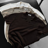 Camiseta de punto fino con cuello y corte holgado – Marrón oscuro
