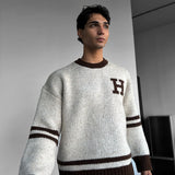 Jersey oversize de punto Letter – Beige