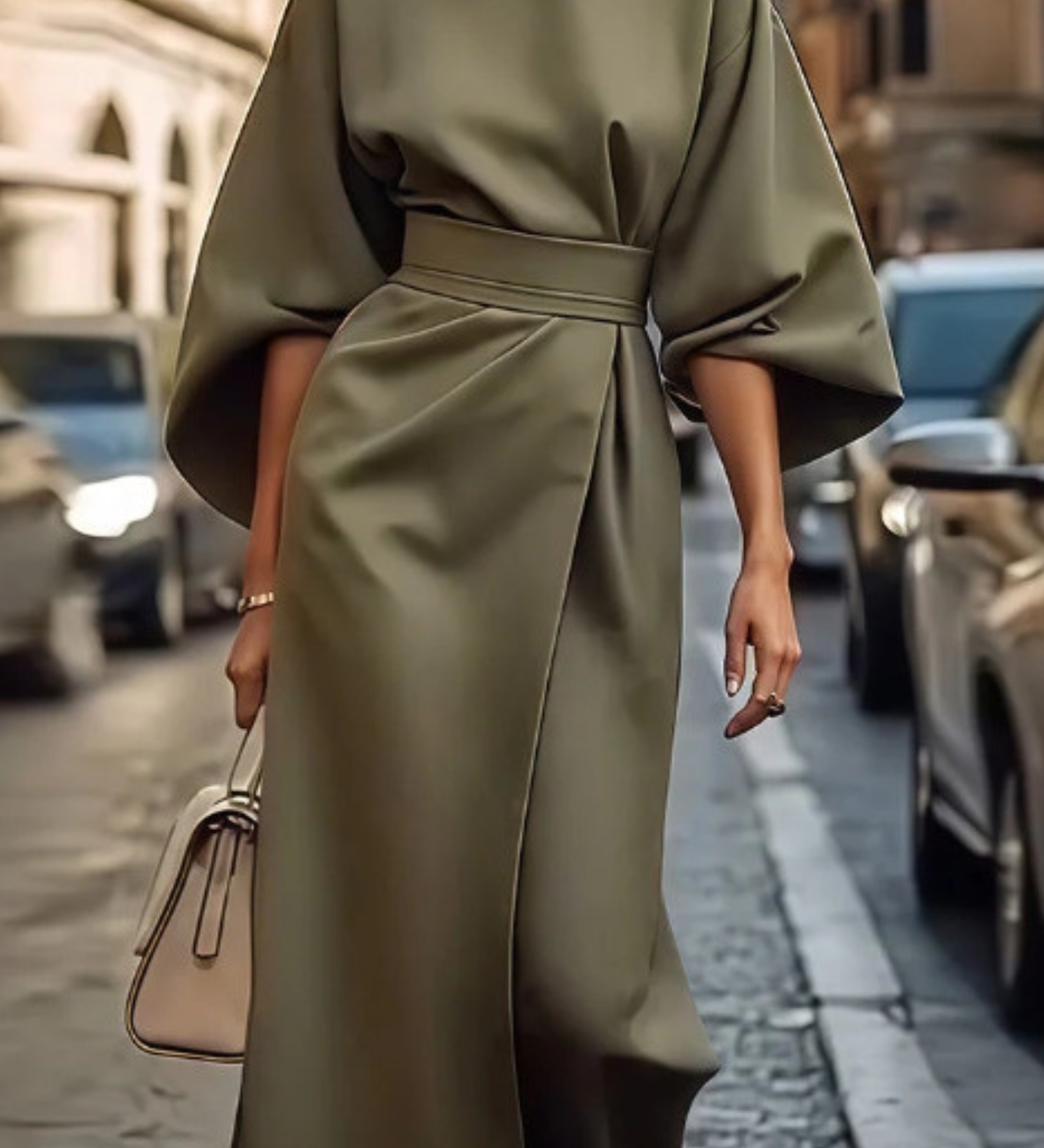Sonia | Vestido elegante con mangas farol y cinturón