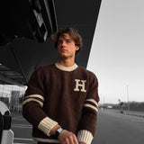 Jersey oversize de punto Letter – Marrón