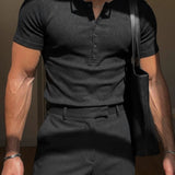 Camiseta con botones de corte ajustado – Negro