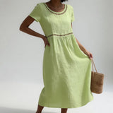 Vestido Midi de Lino Bordado