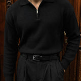 Jersey polo de punto con cremallera y corte ajustado – Negro