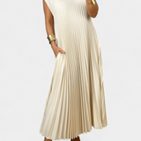 Vestido sin Mangas con Pliegues y Cintura Alta