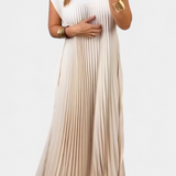 Vestido sin Mangas con Pliegues y Cintura Alta