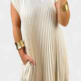 Vestido sin Mangas con Pliegues y Cintura Alta