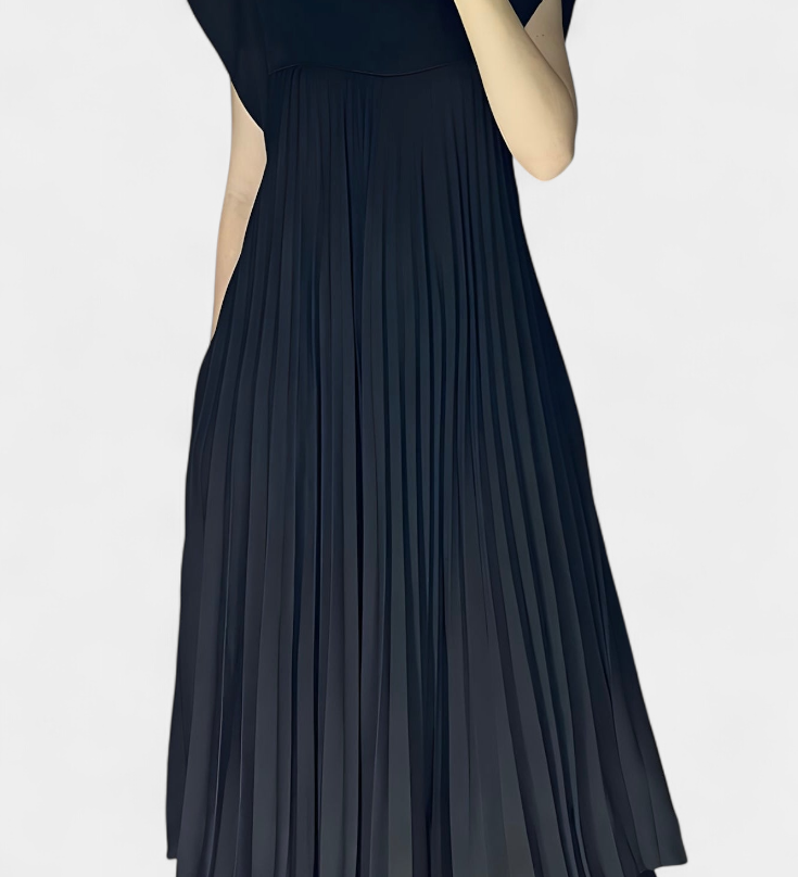 Vestido sin Mangas con Pliegues y Cintura Alta