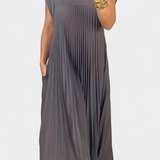Vestido sin Mangas con Pliegues y Cintura Alta