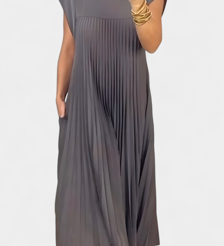 Vestido sin Mangas con Pliegues y Cintura Alta