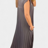 Vestido sin Mangas con Pliegues y Cintura Alta