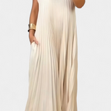 Vestido sin Mangas con Pliegues y Cintura Alta
