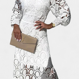 Vestido Midi de Encaje Bordado con Cuello Alto