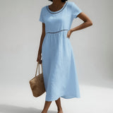 Vestido Midi de Lino Bordado