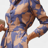 Vestido Midi de Botones con Cuello Floral