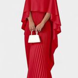 Vestido Maxi de Cuello Alto con Pliegues y Mangas de Volante