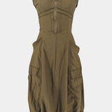 Vestido Midi con Dobladillo de Burbujas y Corsé Ajustado