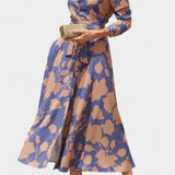 Vestido Midi de Botones con Cuello Floral