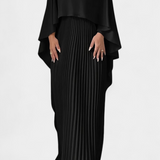 Vestido Maxi de Cuello Alto con Pliegues y Mangas de Volante