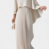 Vestido Maxi de Cuello Alto con Pliegues y Mangas de Volante