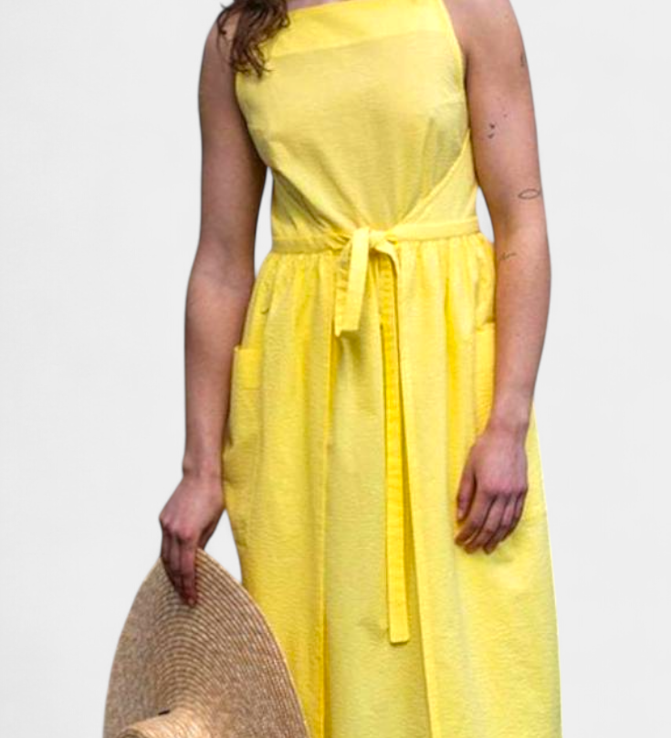 Vestido Largo sin Tirantes con Cordones Laterales Ajustables